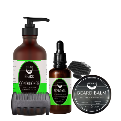 Beard Conditioner, Oil & Balm Set Comes with Beard Silicone Brush & Beard Comb - Replenishes Moisture,Softens & Nourishes,Reduces Beard Itch