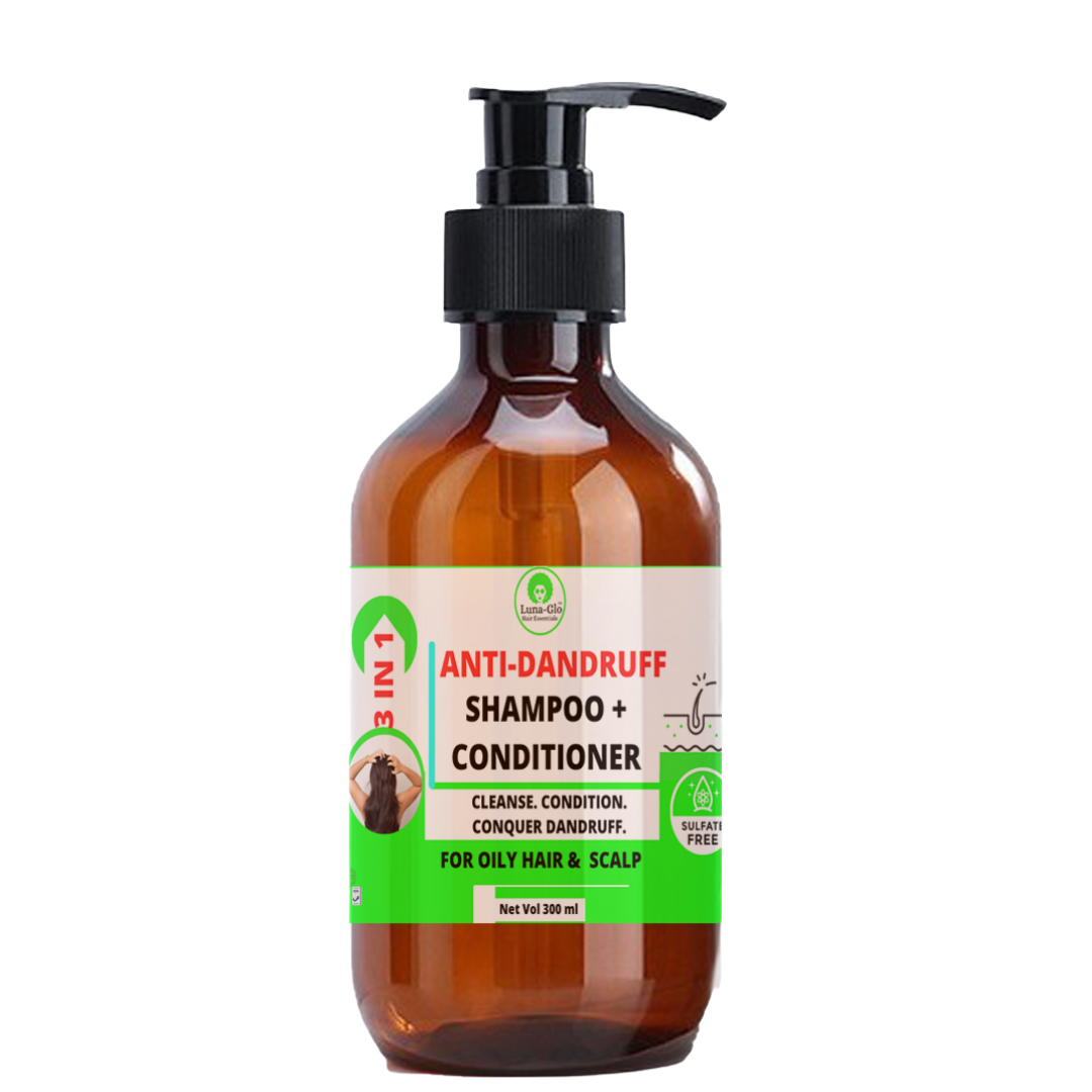 3-in-1 Anti-Dandruff Shampoo + Conditioner -For Oily Hair & Scalp, Fights dandruff.Deeply cleanses.Softens and conditions hair strands