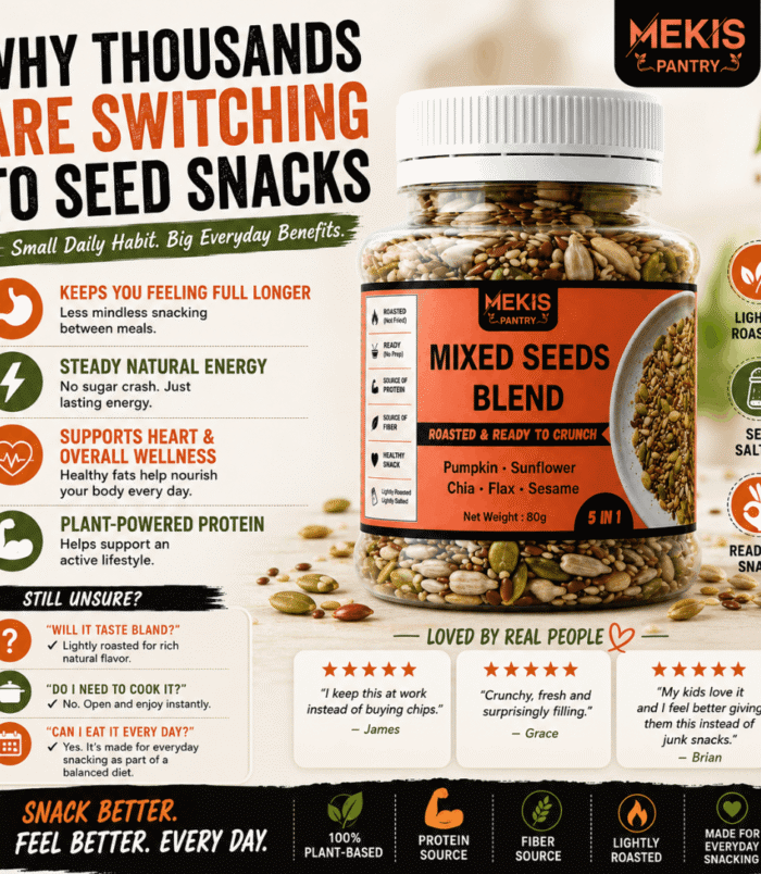 Mekis 5 in 1 Mixed Seeds Blend - Lightly roasted and lightly sea salted for great taste