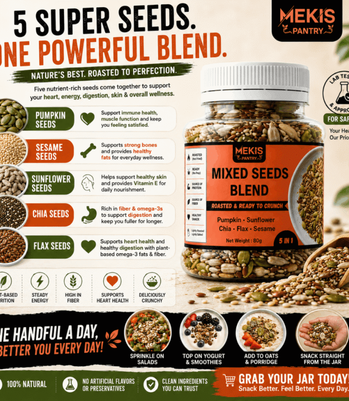 Mekis 5 in 1 Mixed Seeds Blend - Lightly roasted and lightly sea salted for great taste